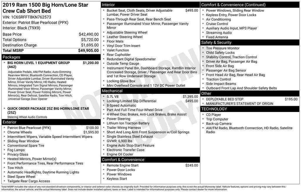 2019 RAM 1500 Big Horn/Lone Star