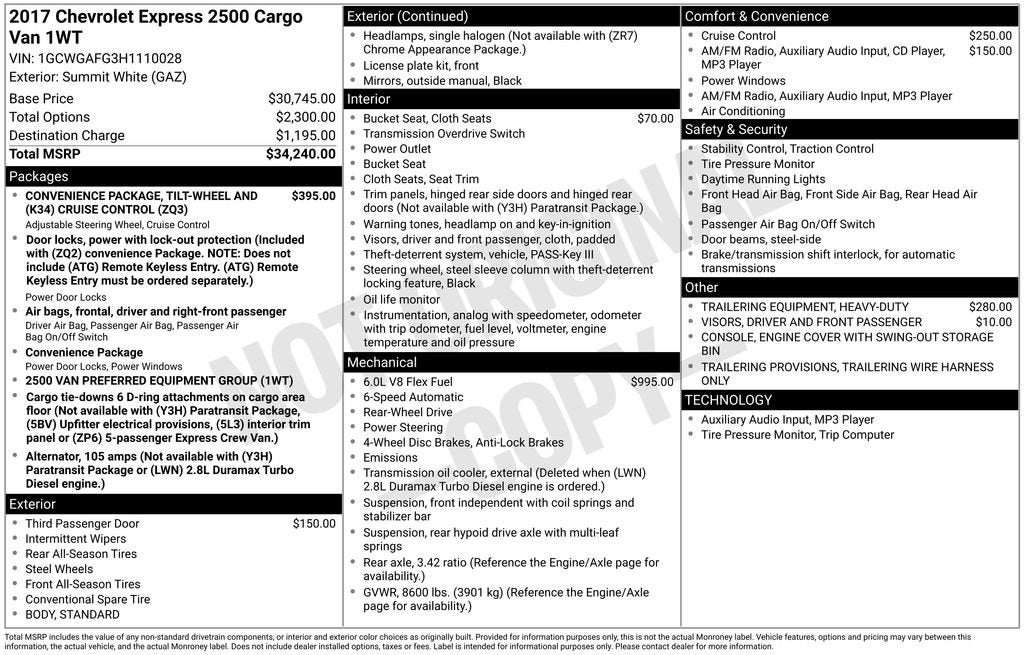 2017 Chevrolet Express Cargo 2500 CARGO