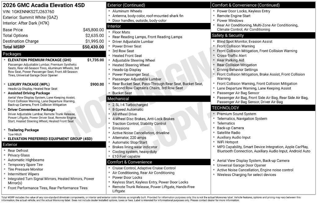 2026 GMC Acadia Elevation