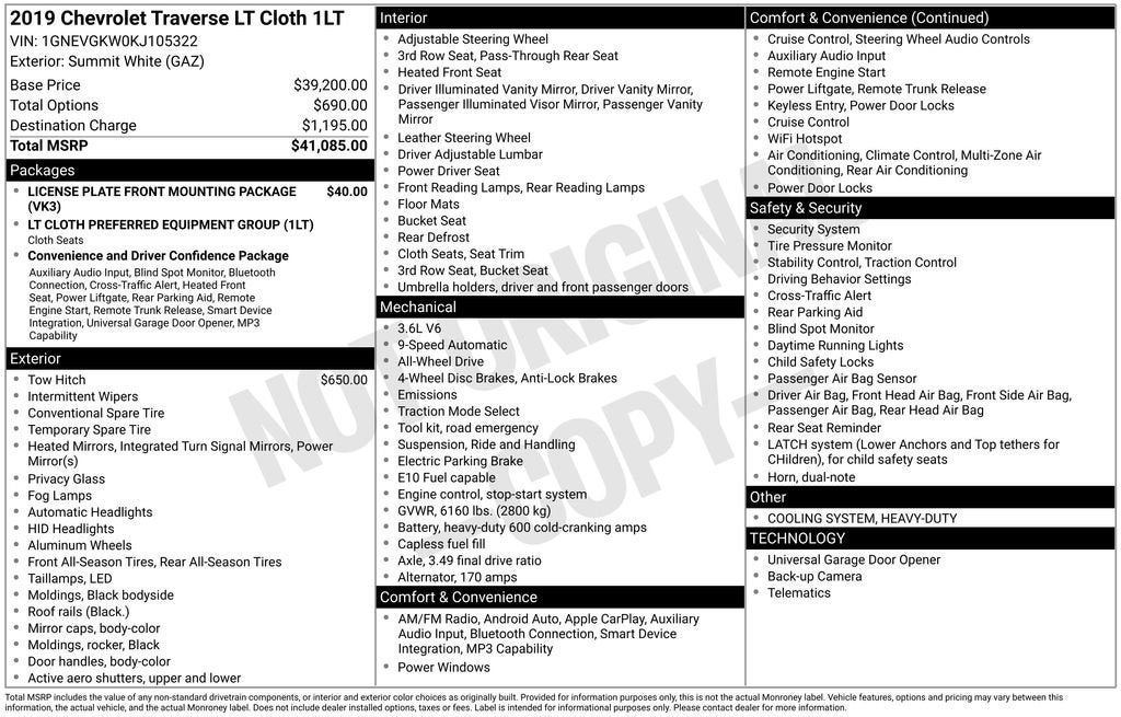 2019 Chevrolet Traverse LT Cloth